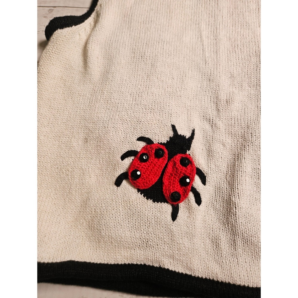 BellePointe Vintage Ladybug Knit Vest Red Cream Black Crochet Buttons Small - Picture 9 of 11